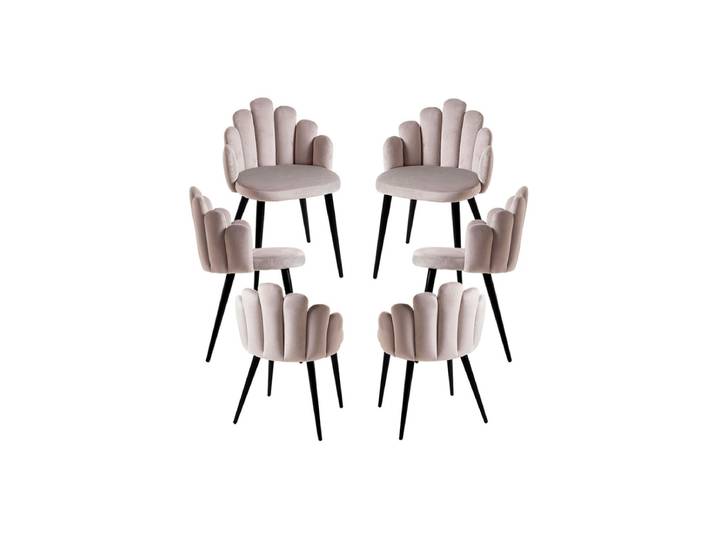 6er Set Hand Schwarze Beine Samt Stühle - Gris