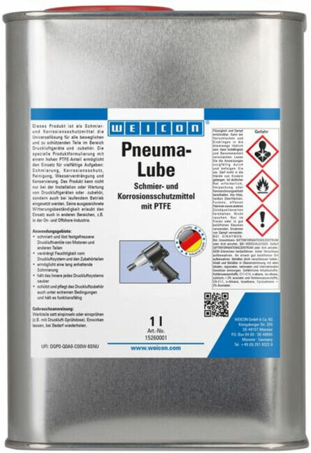 WEICON Pneuma-Lube, Schmiermittel mit PTFE für Druckluftwerkzeug, 1 L, gelblich (15260001)