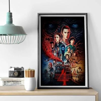 Inspired Finds Stranger Things Retro Canvas Poster Vintage TV Series Wall Art Decor 7.87x11.81in season Four Collage