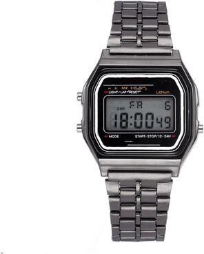 Quick Pick Pro Ultra Slim LED Digital Watch Stainless Steel Band Retro Fashion Wristwatch black
