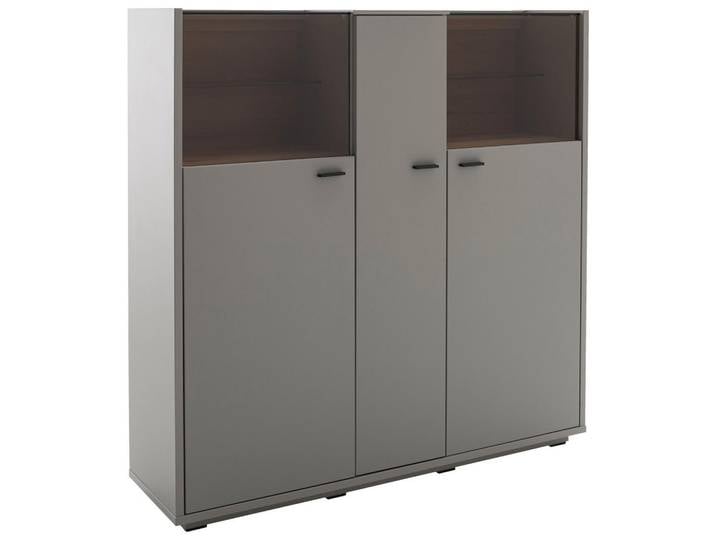 Stylife Highboard, Grau, Eiche, Glas, 9 Fächer, 135x136x37 cm, Beimöbel erhältlich, Wohnzimmer, Kommoden & Sideboards, Highboards