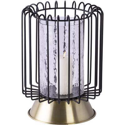Kerzenhalter KAYOOM "Kerzenständer Malibu 225", schwarz, B:22,5cm H:31cm T:22,5cm Ø:22,5cm, Eisen, Glas, Kerzenhalter, Kerzenhalter