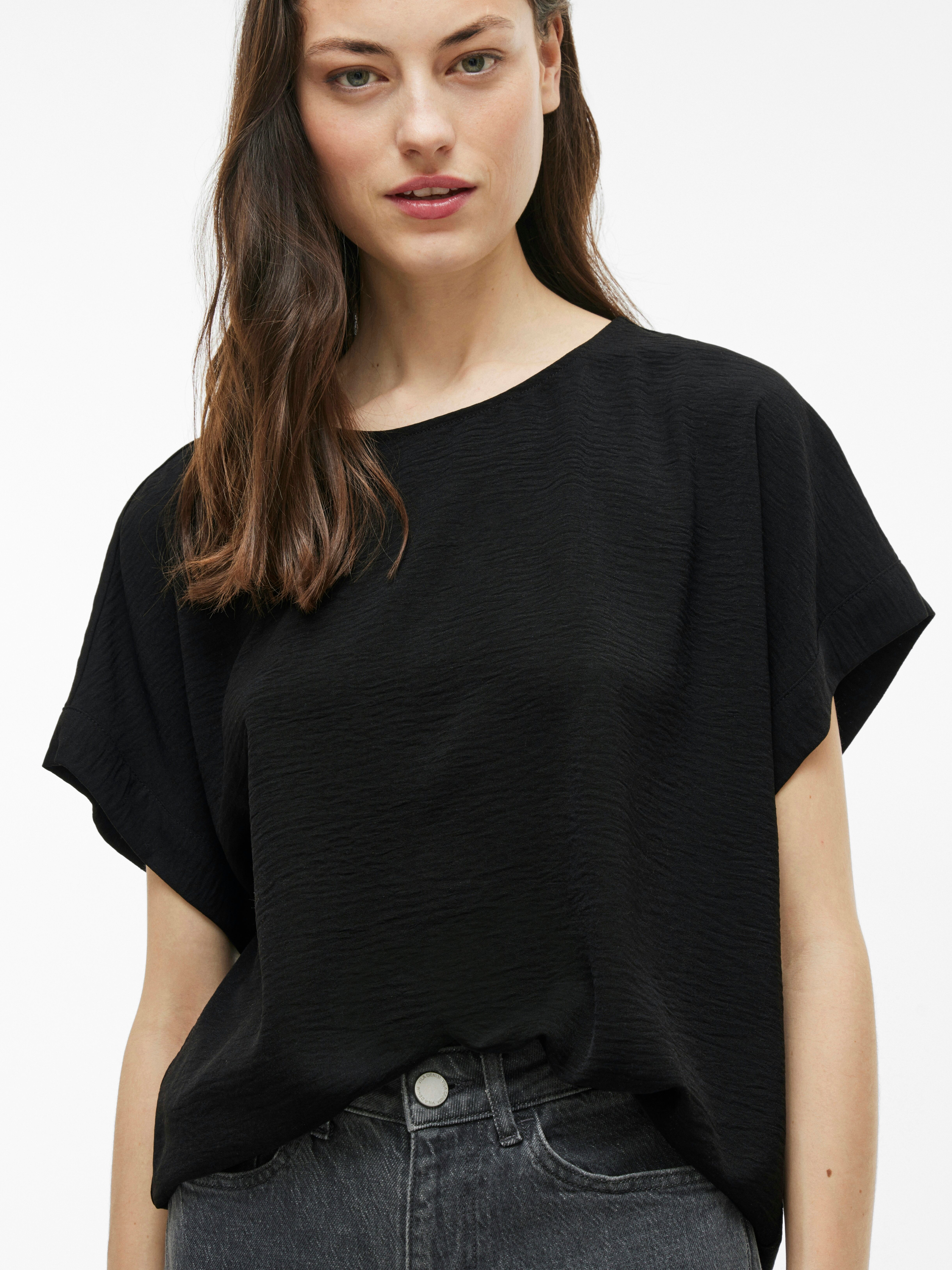 Kurzarmshirt VILA "VIJOSA S/S TOP - NOOS", Damen, Gr. 34, schwarz (schwarz beauty), Jersey, Obermaterial: 100% Polyester, unifarben, normal normal, Rundhals, Shirts Kurzarmshirt schwarz beauty 34