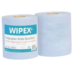 WIPEX 2er-Pack Papier-Putztuchrolle »BlueTech« blau 2-lagig 22 x 36 cm (2 x 500 Blatt) blau, 22 cm