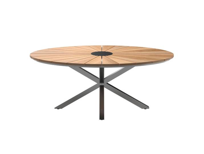 Ambia Garden Gartentisch Teakholz, Naturfarben, Holz, Metall, Teakholz, oval, eckig, 200x75x120 cm, Holzmöbel, Holztische, Gartentische Holz