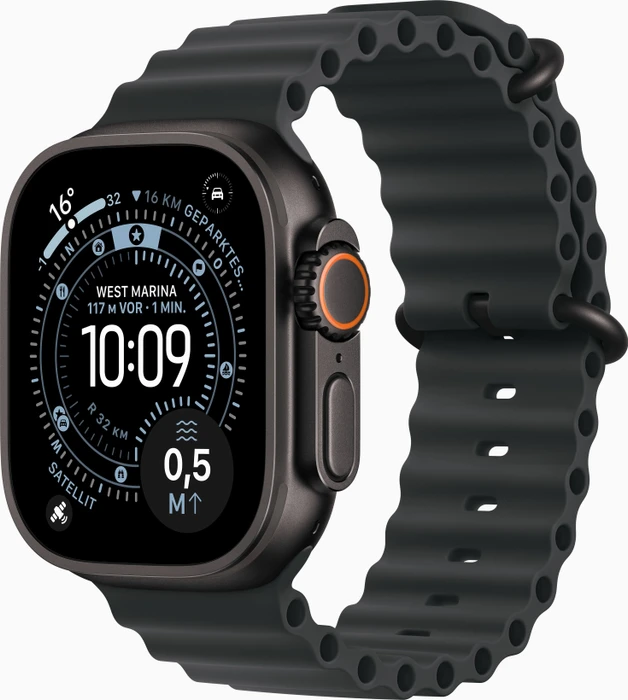 Apple Watch Ultra 3 49mm Titan Schwarz mit Ocean Armband Schwarz