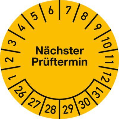 moedel Prüfplakette nächster Prüftermin 2026–2031, gelb, 500er Rolle, sichtbare Fälligkeit, für Geräte, Maschinen