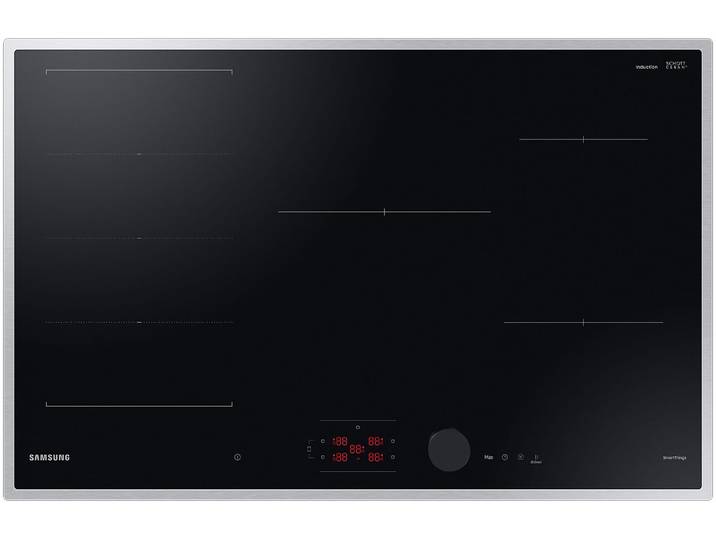 SAMSUNG Flex-Induktions-Kochfeld NZ85C6058HK/U1 , grau (silberfarben), B:80cm H:4,8cm T:52cm, Kochfelder, Mehr Flexibilität und viel Platz deine Pfannen & Töpfe. Mit WiFi