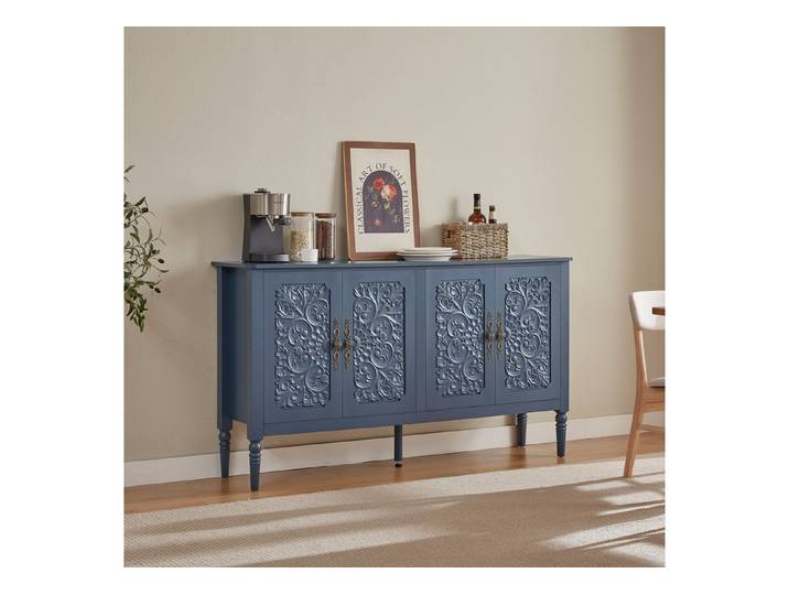 Fine Life Pro Sideboard Sideboard marineblau, antike Relief-Schnitzerei, abgerundete Ecken
