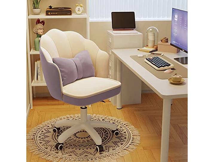 IXMLDAXD Der Stuhl, Fluffy Velvet Vanity Chair - Comfortable, Adjustable Spinning Makeup for Bedroom Aesthetics(White B)