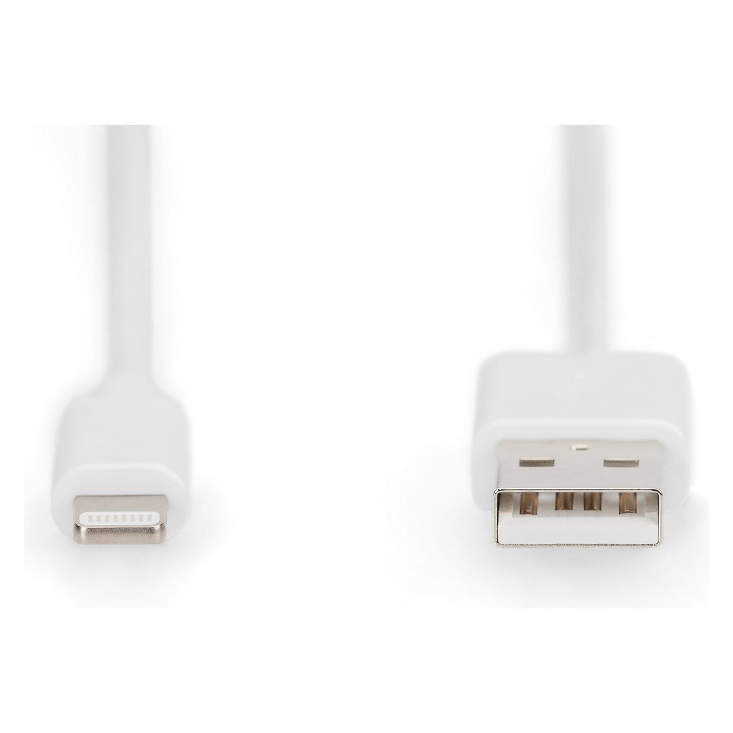 Digitus Lightning auf USB A Daten-/Ladekabel, MFI zertifiziert (2 m, USB 2.0, 12 W) (DB-600106-020-W)