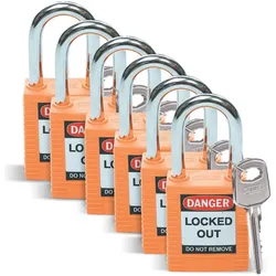 Brady, Vorhängeschloss, Standard Sicherheitsschloss mit Stahlbügel, Orange, 38mm Bügelhöhe, 6,5mm Bügeldurchmesser (