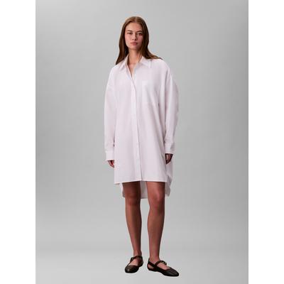 Hemdblusenkleid CALVIN KLEIN "Cotton Oversized Mini Shirtdress", Damen, Gr. XXS (34), N-Gr, Langarm, Web, weiß (brilliant weiß), Web, Obermaterial: 100% Baumwolle, unifarben, oversize ca. Mitte Oberschenkel, Rundhals, 1-Knopf-Manschette mit Schlitz,...