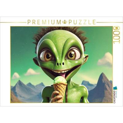 CALVENDO Puzzle Ein ganz normales Alien isst ein Eis | 1000 Teile Lege-Größe 64x48cm Foto-Puzzle für glückliche Stunden