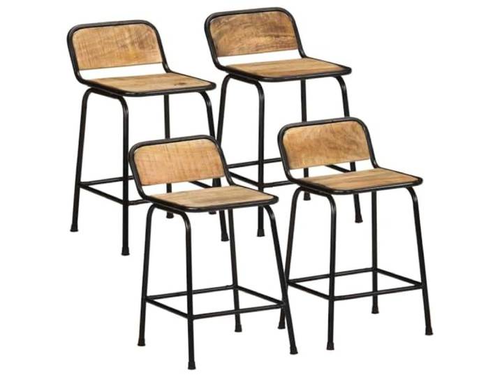 Barhocker, 4 Stück, aus massivem Mangoholz, unbehandelt, mit Metallbeinen Rückenlehne, integrierte Fußstütze, max. Belastung 110 kg, modernes Design, vielseitig einsetzbar