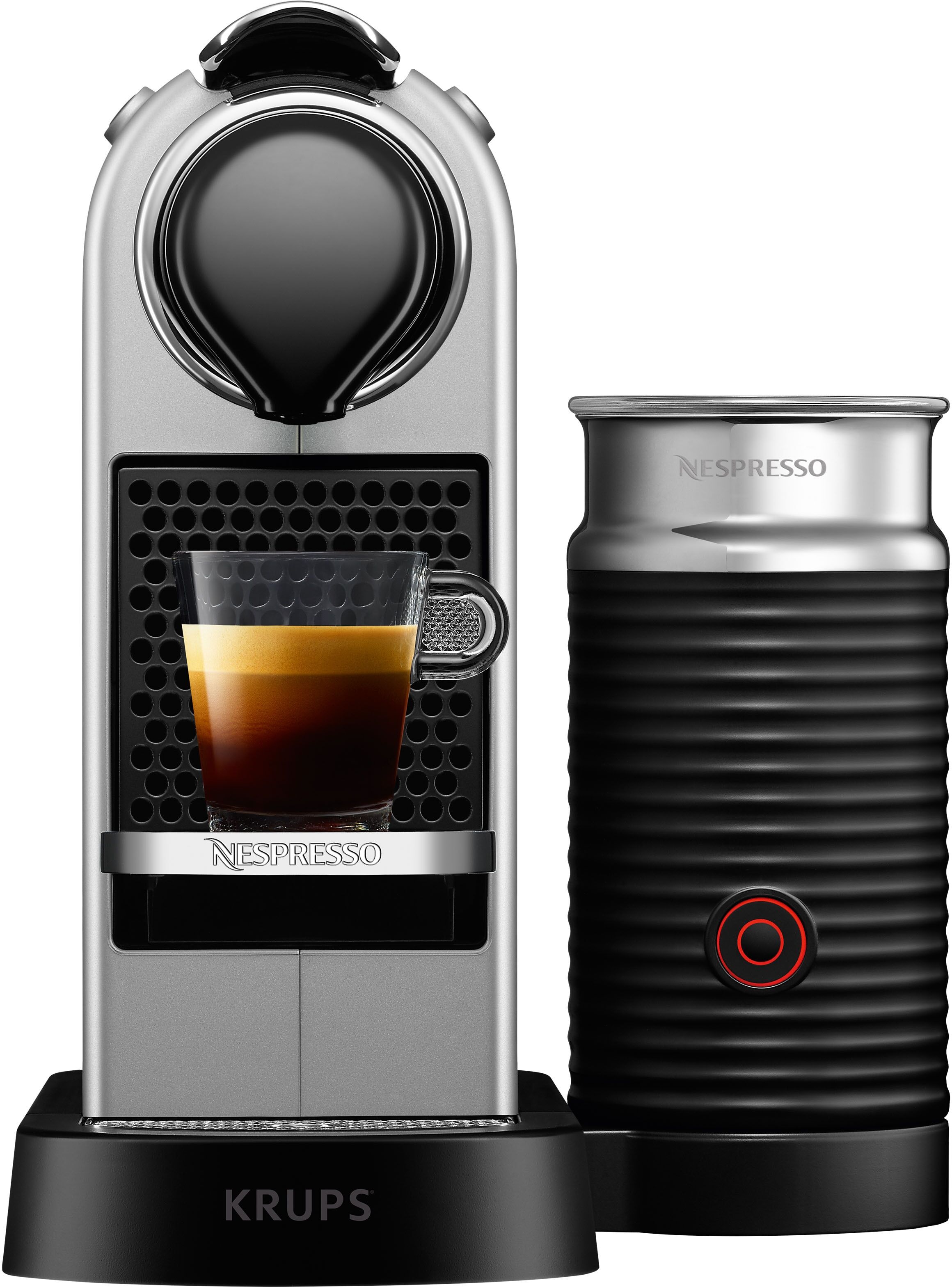 Nespresso Kapselmaschine "XN761B CitiZ & Milk von Krups", silber (silberfarben), B:26,7cm H:34,3cm T:38,8cm, Kaffeemaschinen, inkl. Aeroccino Milchaufschäumer, Willkommenspaket mit 7 Kapseln, Kapselmaschine