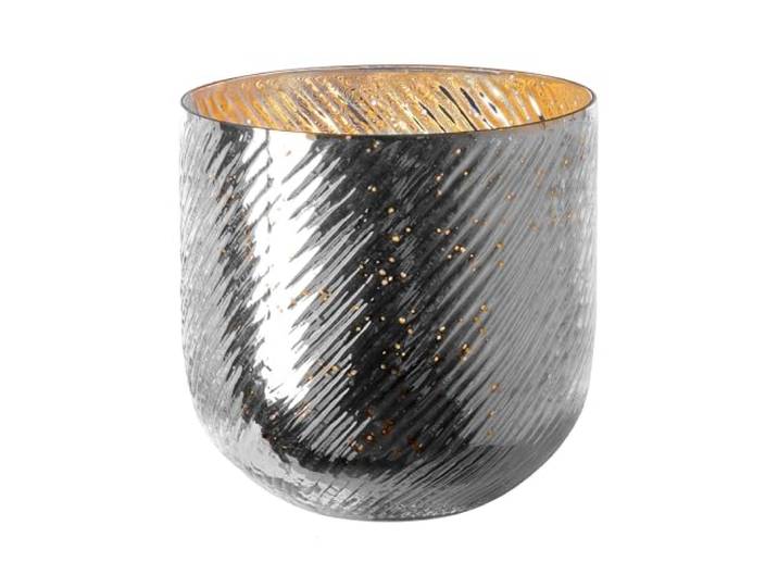 Fink Glas Windlicht Ø 18 cm Antik-Silber mit Rillenstruktur - dekorativer Kerzenhalter für Stumpenkerzen - edle Laterne für Festliche Tischdeko & stilvolles Wohnambiente