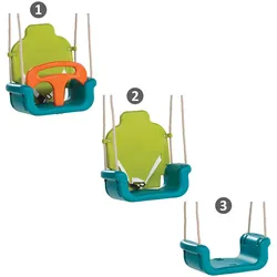 Kinder- und Babyschaukel 3-in-1 - rot, blau, weiß, Kunststoff, 30x26x32 cm - KBT Play - Sicherheitsgurte, verstellbare Seile