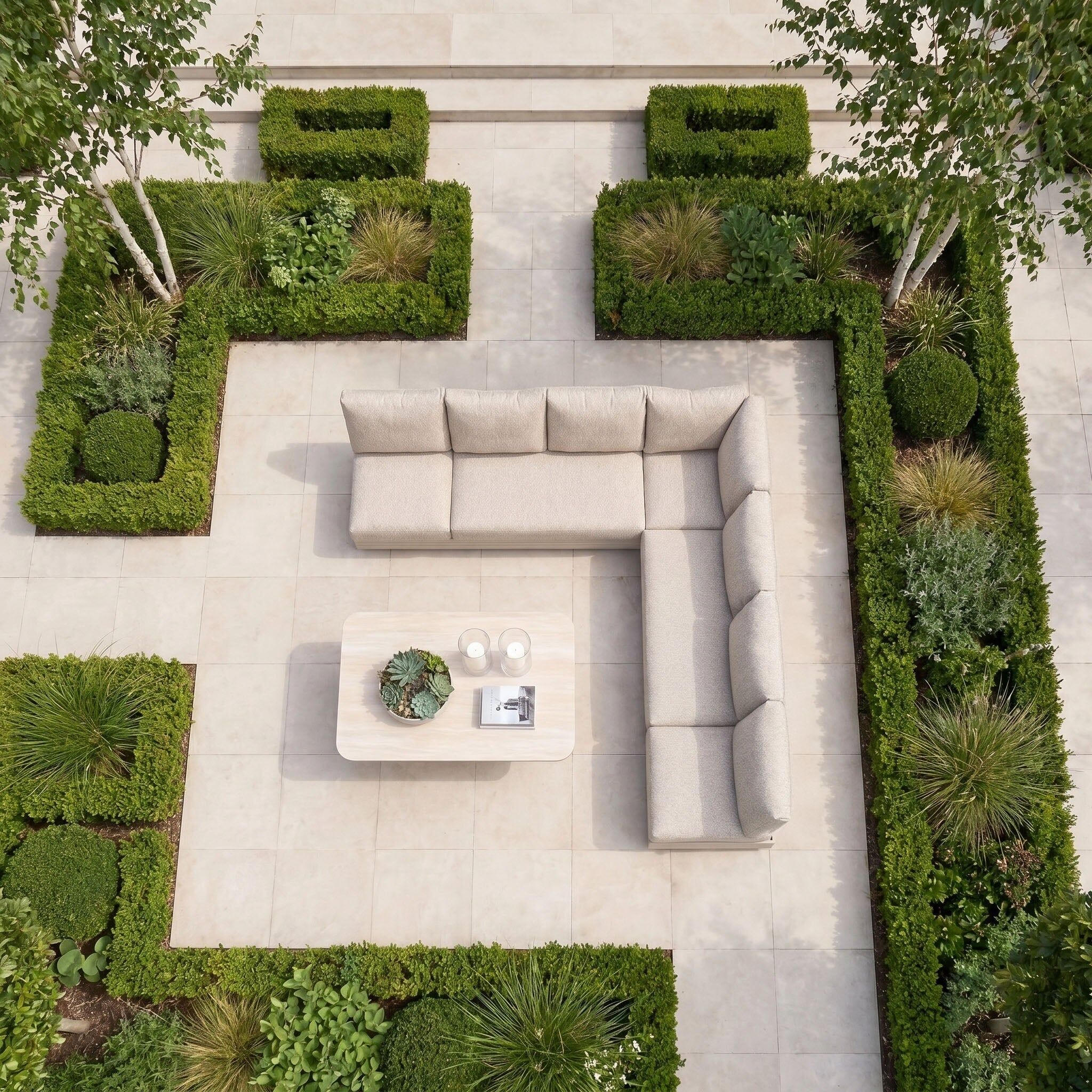 Harbour Lifestyle Savona Luxury Outdoor Large Corner Sofa Set with Altura Rising Table in Oatmeal