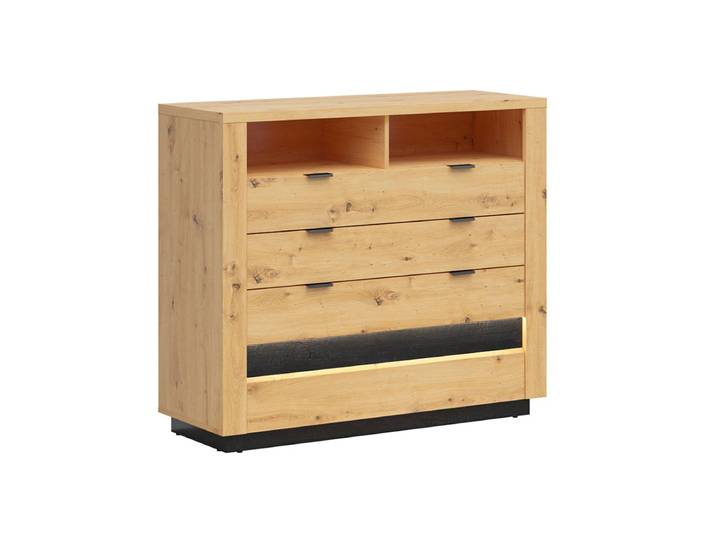 Commode 4 tiroirs 2 niches avec LED Glenn Bois et Noir