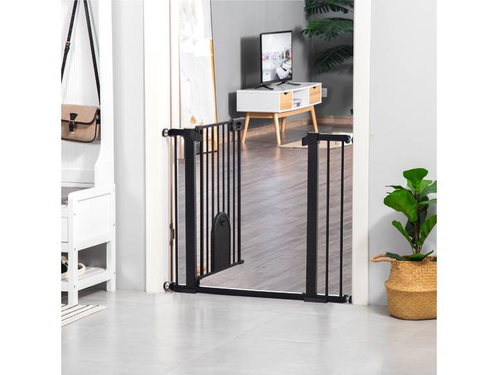 PawHut Barrière Chiens Réglable avec Porte 75-103x76cm Noir