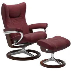 Stressless Sessel mit Hocker Wing Signature Leder Rot Batick Bordeaux S (Small)
