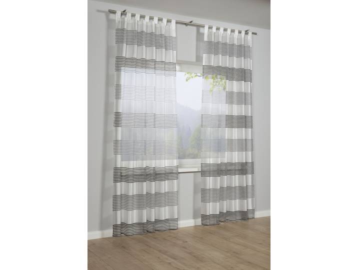 Gardine GARDINIA Schlaufenschal Webstreifen , grau (silbergrau), B:140cm H:245cm, Obermaterial: 100% Polyester, Gardinen, Gardine, mit Webstreifen Muster