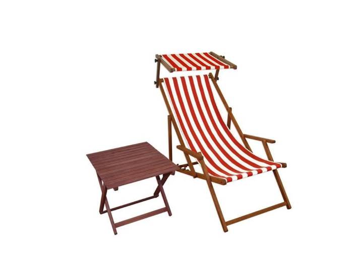Chaise longue rayé rouge et blanc bain de soleil pliant pare-soleil petite table 10-314ST