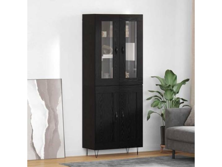 Elegantes Highboard zur Wandbefestigung, Stilvolles Highboard mit viel Stauraum, Weißes für Wohnzimmer, aus Holzwerkstoff mit glatter Oberfläche