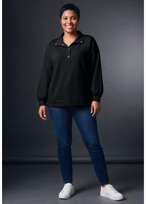 Plus Size Women's French Terry Quarter Snap Pullover by Avenue in Black (Size 16)