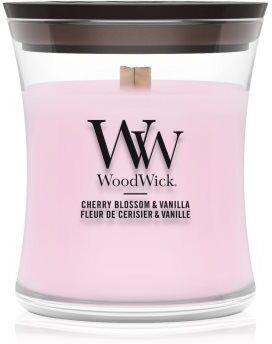 Woodwick Cherry Blossom & Vanilla vela perfumada com pavio de madeira 85 g. Cherry Blossom & Vanilla
