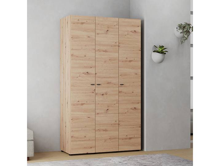 Ronco - Armoire 3 Portes\, 117x52 cm Chêne Marron Nœuds\, Portemanteau