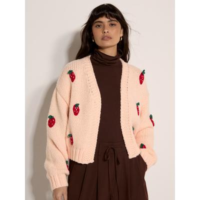 Cardigan APRICOT "Grobe Strickjacke", Damen, Gr. L (40), orange (peach), Strick, Obermaterial: 100% Polyester PES., uni, Strickbündchen, Strickjacken, mit Erdbeerstickerei