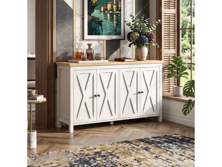Buffet Bas Enfilade 140x40x78cm Grand Rangement Design Soigné Bois & Blanc Meuble TV Console Cuisine Salon - Blanc