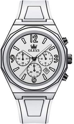 Everyday Crate OLEVS 5622 Mens Quartz Watch Multifunctional Luminous Watch With Waterproof Silicone Strap white