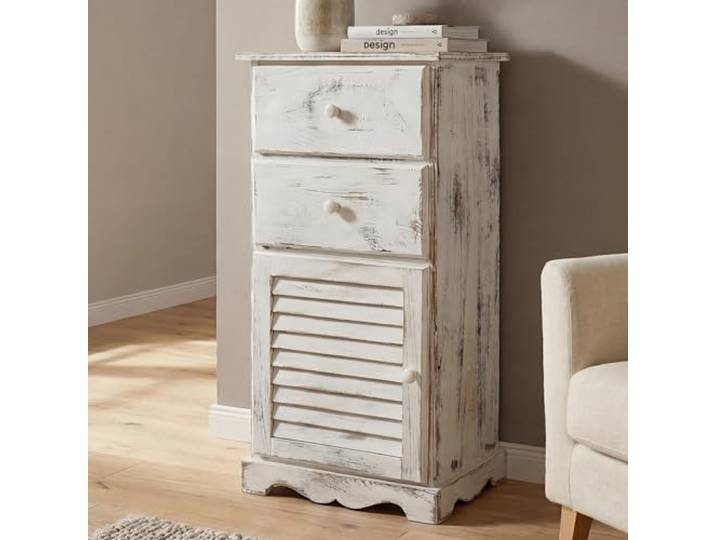Mendler Kommode Shabby-Look 81x40x32cm - weiß Schrank, Vintage