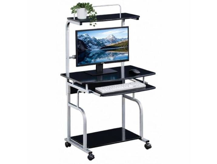 Techly ICA-TB 7800BK Noir\, Métallique Bureau d'ordinateur - Bureaux d'ordinateurs (Panneau de Fibre\, Métal\, Noir\, Métallique\, 4 Roue(s)\, 800 mm\, 690 mm)