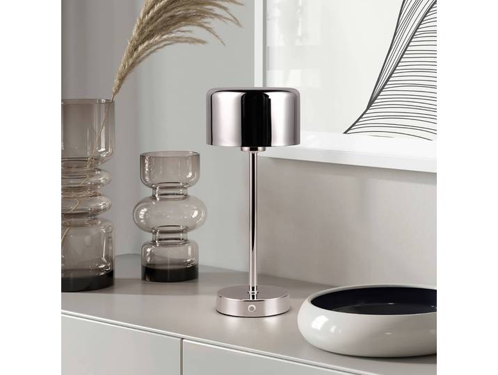 Reality Leuchten LED Tischlampe Jeff, dimmbar, chrom / silber, für Wohn- / Esszimmer, Metall, Modern