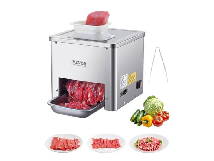 VEVOR Trancheuse à viande commerciale\, 550 W\, machine à découper la viande\, 159 kg/h\, acier inoxydable\, épaisseur 3\,5 mm\, trancheuse électrique pour aliments\, pour cuisine\, restaurant\, supermarché