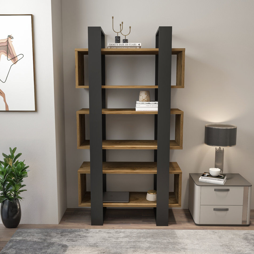 17 Stories Suaad 150cm H x 80cm W Bookcase Walnut/Black
