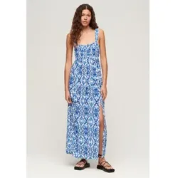 Superdry für Damen. W8011623A Blaues Kleid mit geknoteten Trägern auf dem Rücken (M), Lässig, Viskose, Ärmellos / Hosenträger