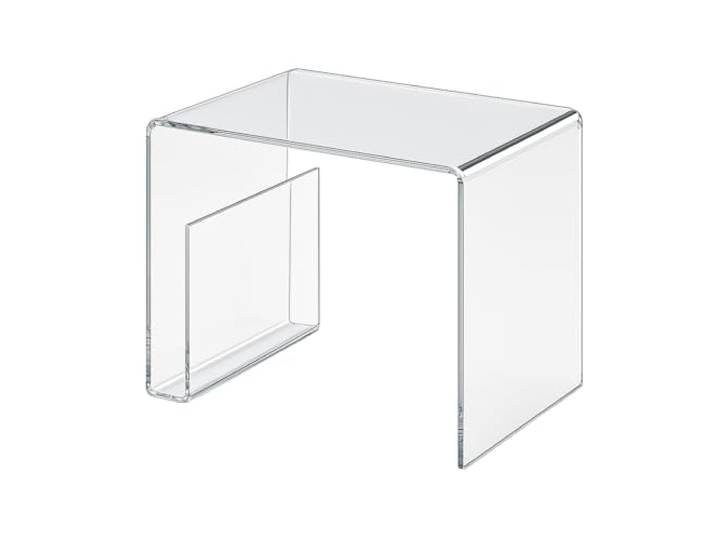 wonido Hochwertiger Acryl-Glas Beistelltisch mit Zeitungsfach – Transparent, H38 x B48 x T32 cm – 8 mm Stärke, Stabiler Design-Tisch aus klarem Acryl für Wohnzimmer & Schlafzimmer