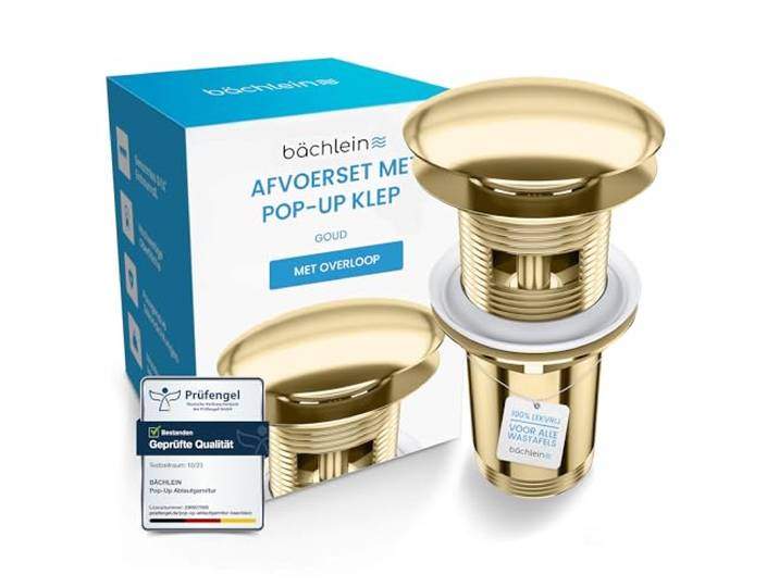 Bächlein universele afvoerset met overloop voor wastafel - [goud] pop up ventiel -afvoerventiel messing afvoerset -montage met handleiding
