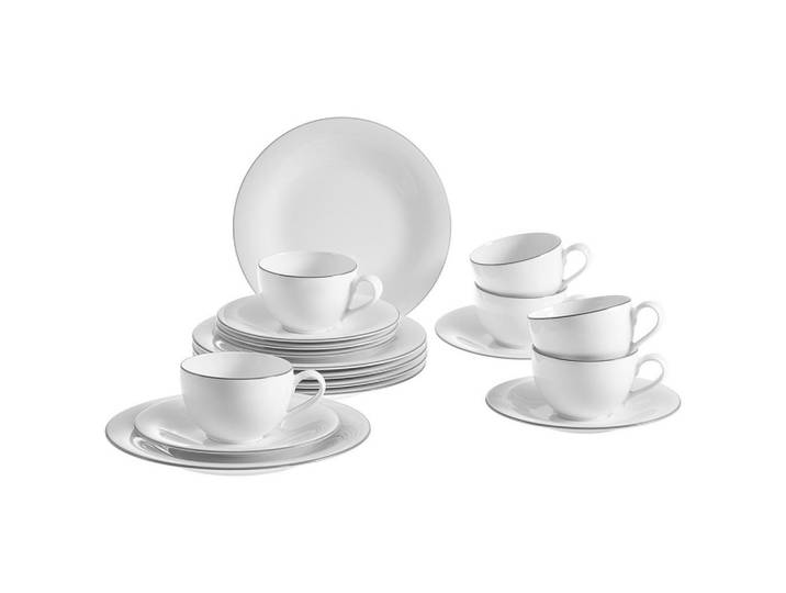 Villeroy & Boch Kaffeeset Grey Lines, Grau, Weiß, Keramik, 18-teilig, 250 ml,250 ml, Geschirr, Geschirrsets, Kaffeeservice