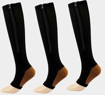 LightInthebox 3 Pairs Zipper Compression Socks, 15-20mmHg Neuropathy Socks Bunion Socks Toeless Opened Toe Compression Stockings for Men Women,Suit for Running,Nurse,Travel,Cycling,Athletic
