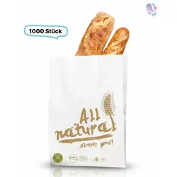 Bäckerfaltenbeutel, Papierbeutel, weiß, Aufdruck "All natural" 12 + 5 x 25 cm, 1000 Stück, umweltfreundlich und recyclbar