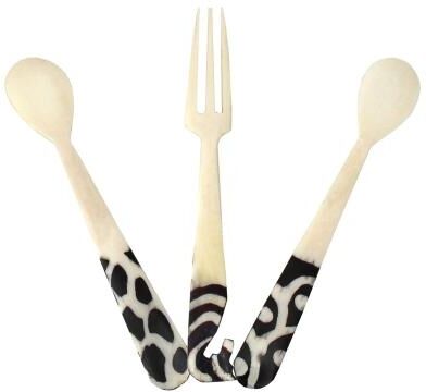 Global Crafts Handmade Natural Bone Batiked Appetizer Set, 3-Piece (Kenya)