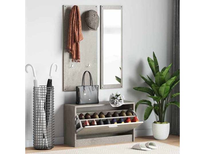 Moderne Ensemble d'armoires à chaussures 3-en-1 - Gris béton - 80x27x46.5 cm - Meuble d Entrée Couloir @FR 4630