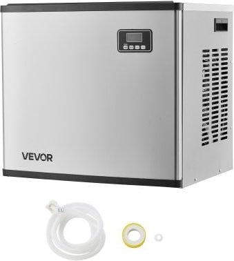 VEVOR Commerciële ijsmachine met zelfreiniging en timer, zilver, roestvrij staal en plastic