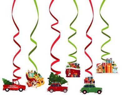 Snug & Styled Christmas Cartoon Hanging Spiral Decorations PVC Party Ceiling Pendants car
